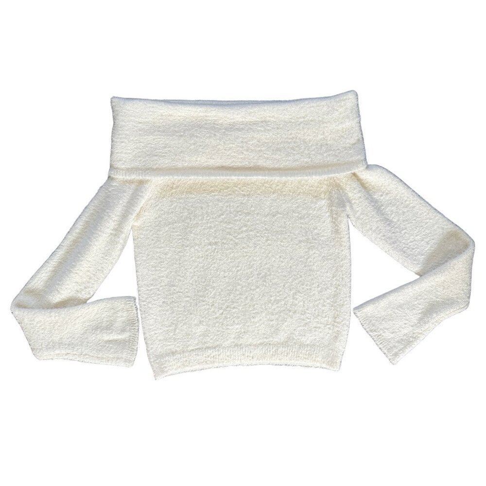 NWOT Wild Fable Off Shoulder Fuzzy Sweater XS Cozy Cream Soft Girl Aesthetic - Picture 4 of 13
